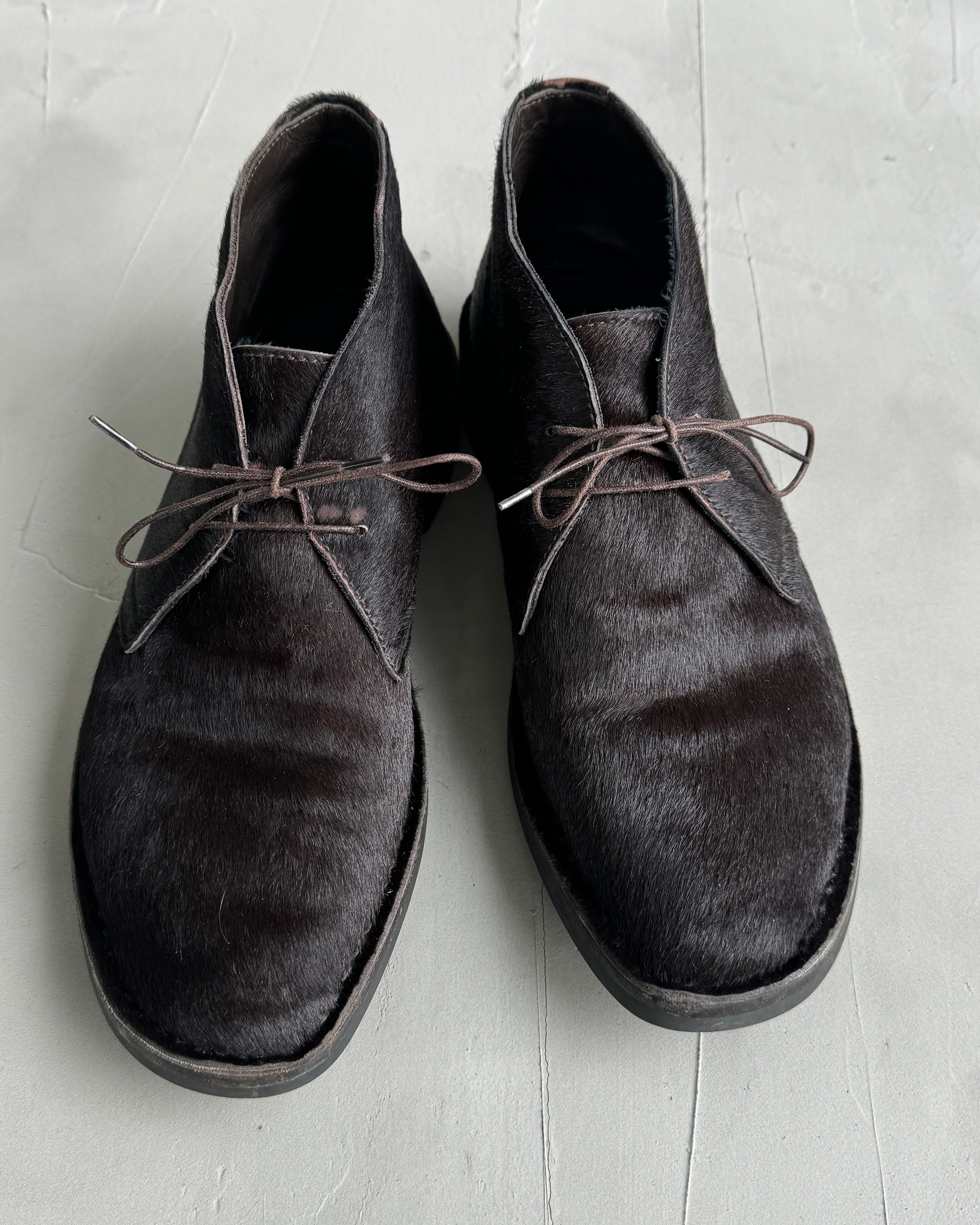 PRADA 90'S PONYHAIR LEATHER DERBYS SHOES - UK 9