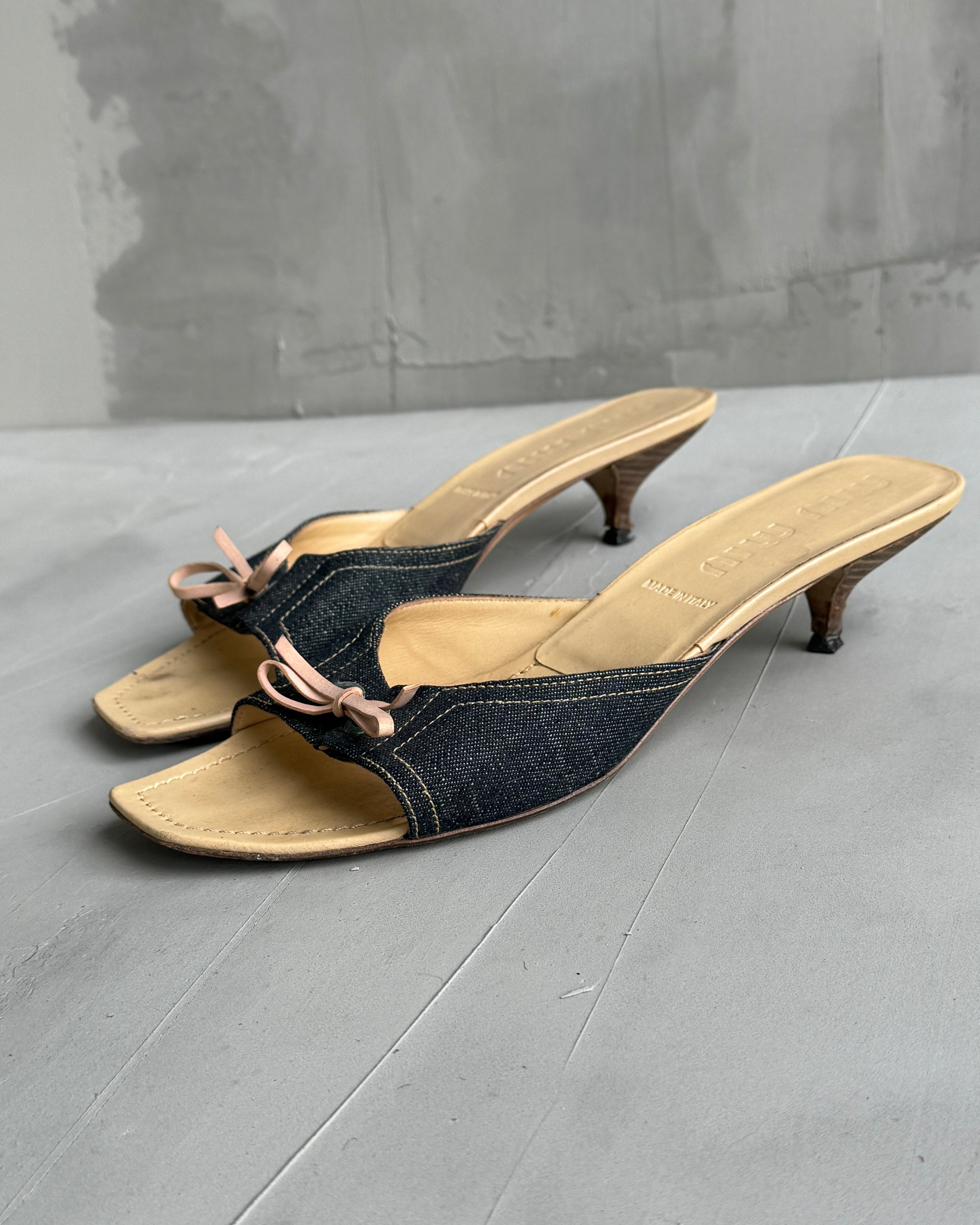 MIU MIU DENIM & LEATHER HEELED MULES - EU 40