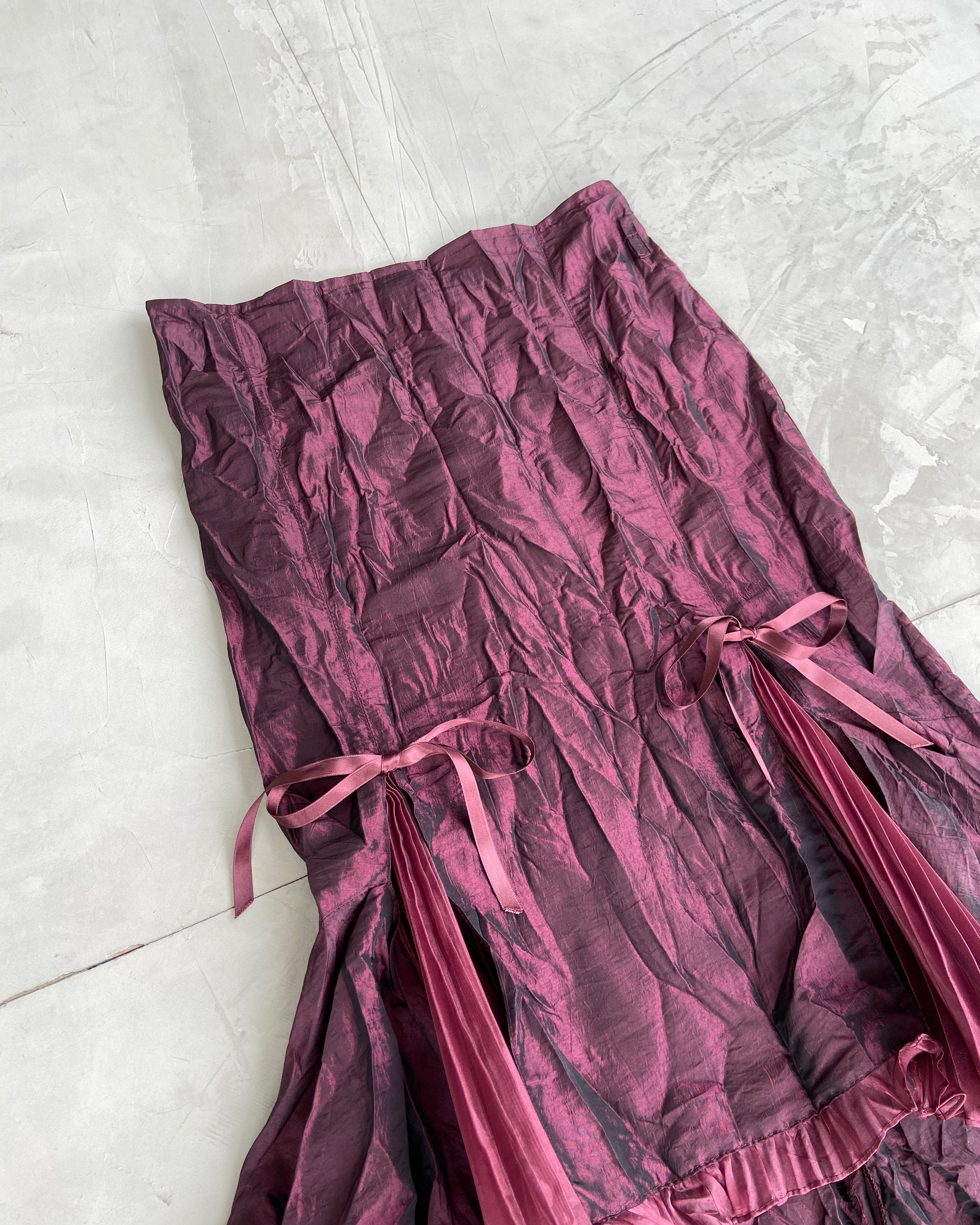 BAI AMOUR WRINKLED NYLON BOW MAXI SKIRT - S