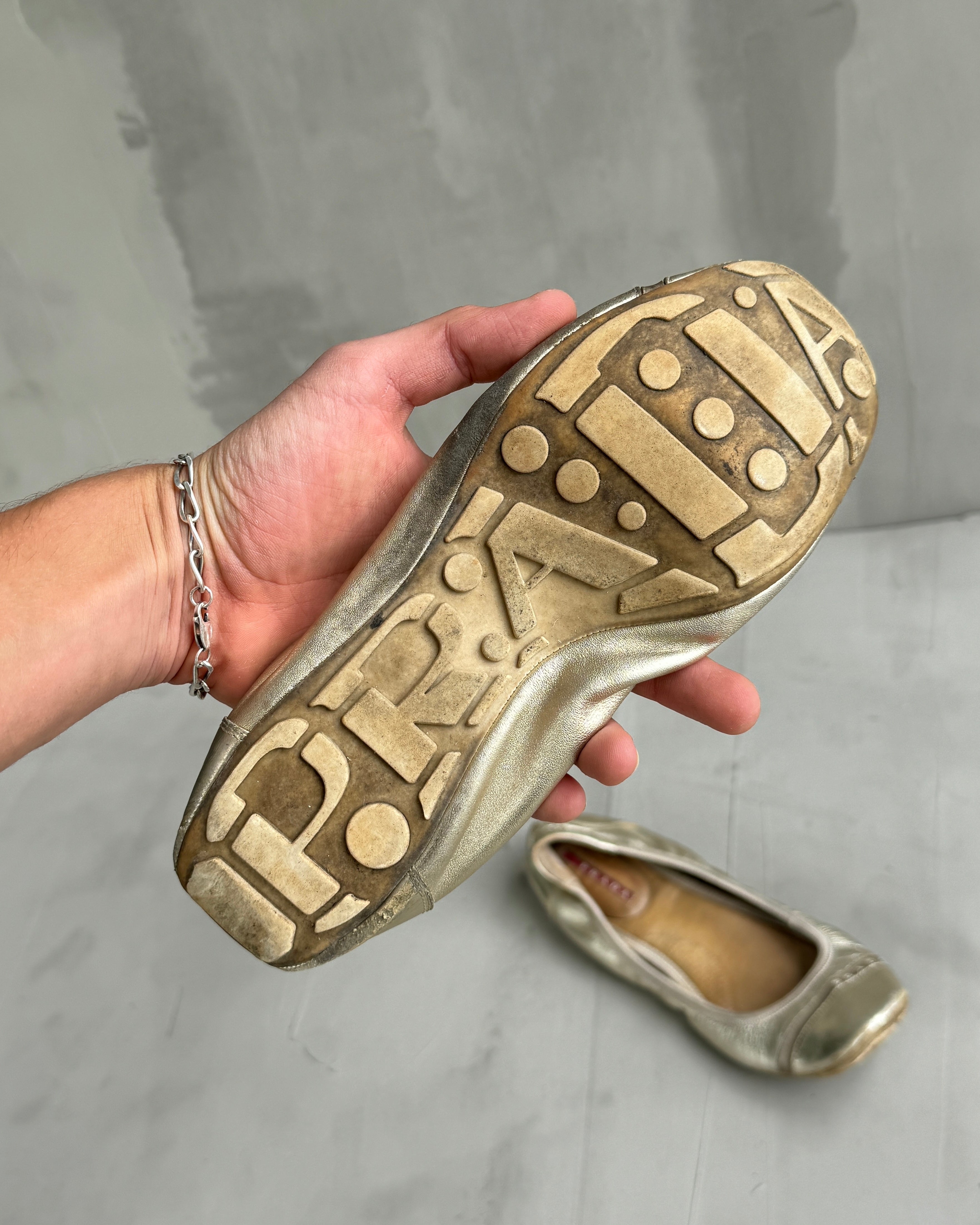 PRADA METALLIC ROSE GOLD BALLET FLATS SHOES - EU 37 / UK 4