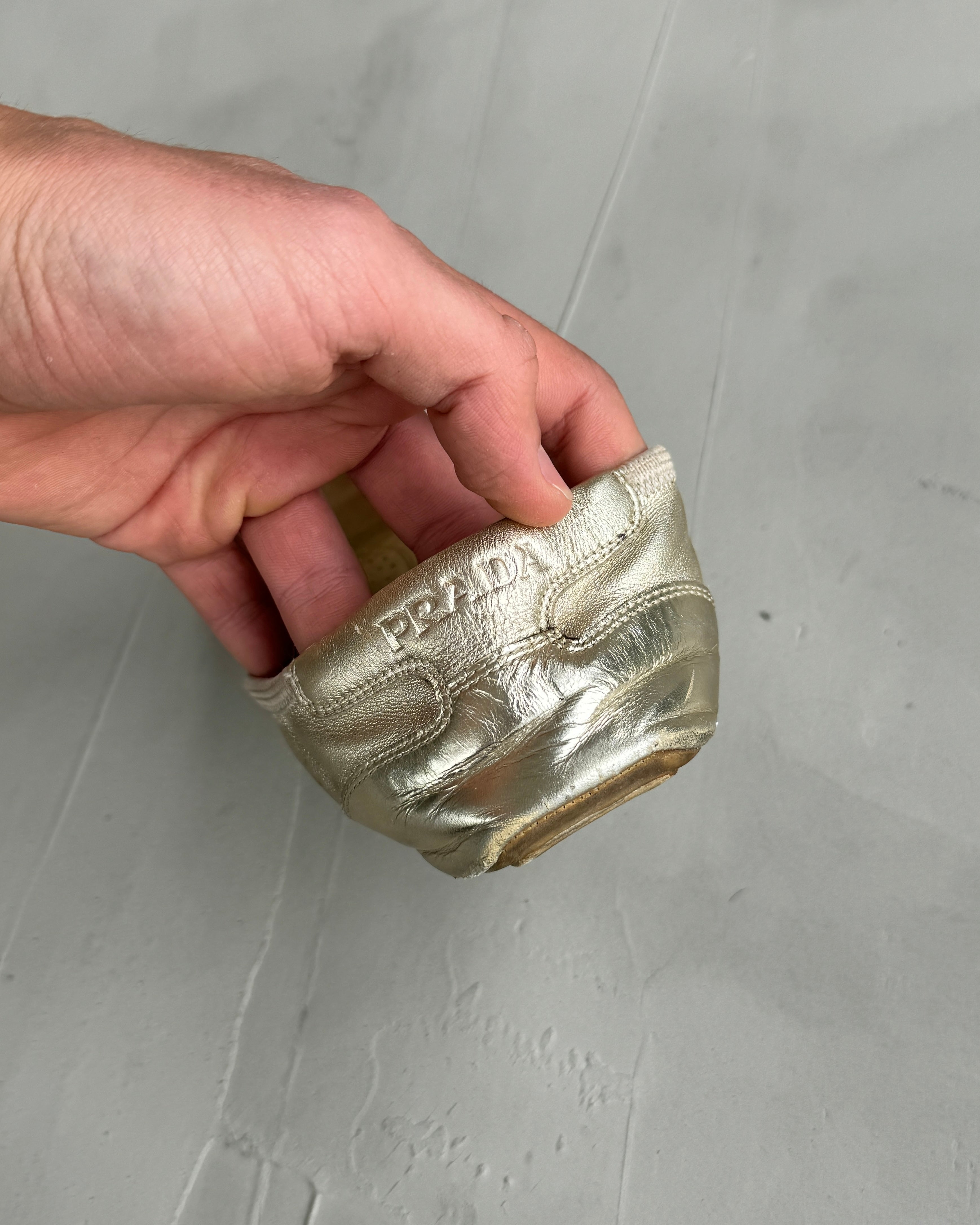 PRADA METALLIC ROSE GOLD BALLET FLATS SHOES - EU 37 / UK 4