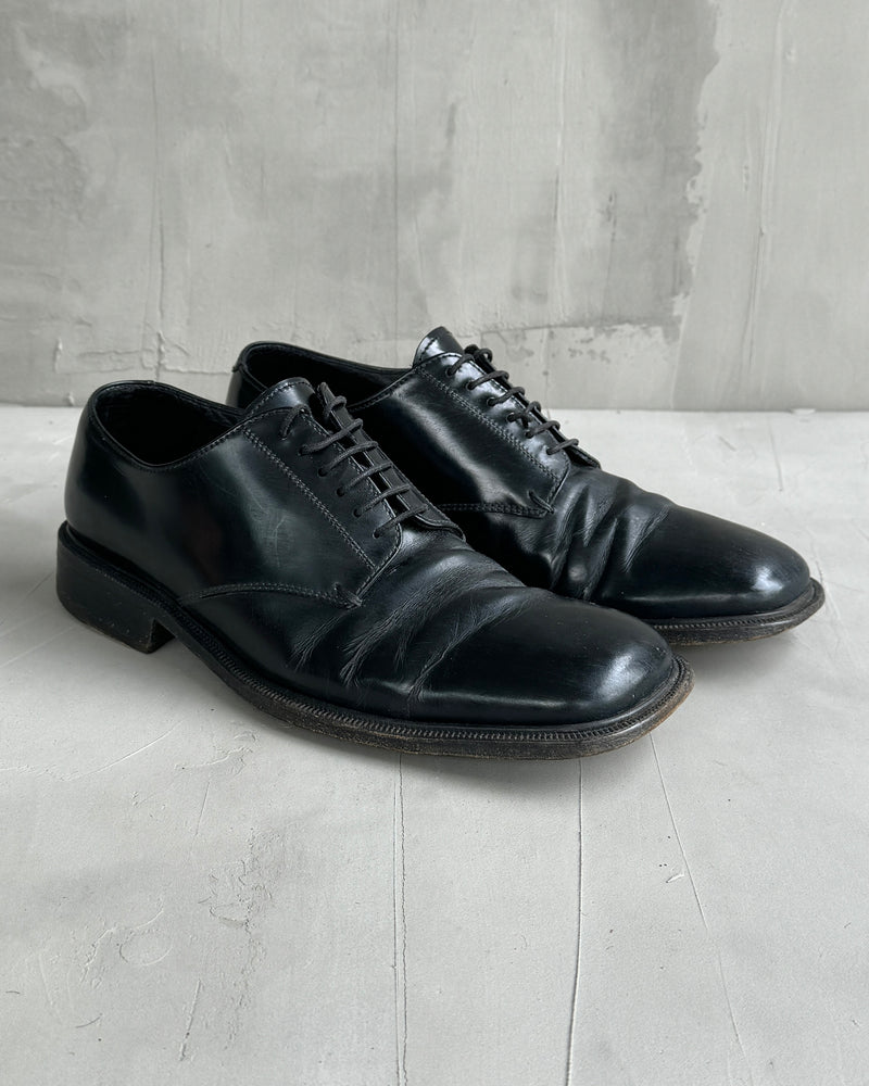 PRADA BLACK LEATHER SQUARE TOE DERBY SHOES - UK 8.5