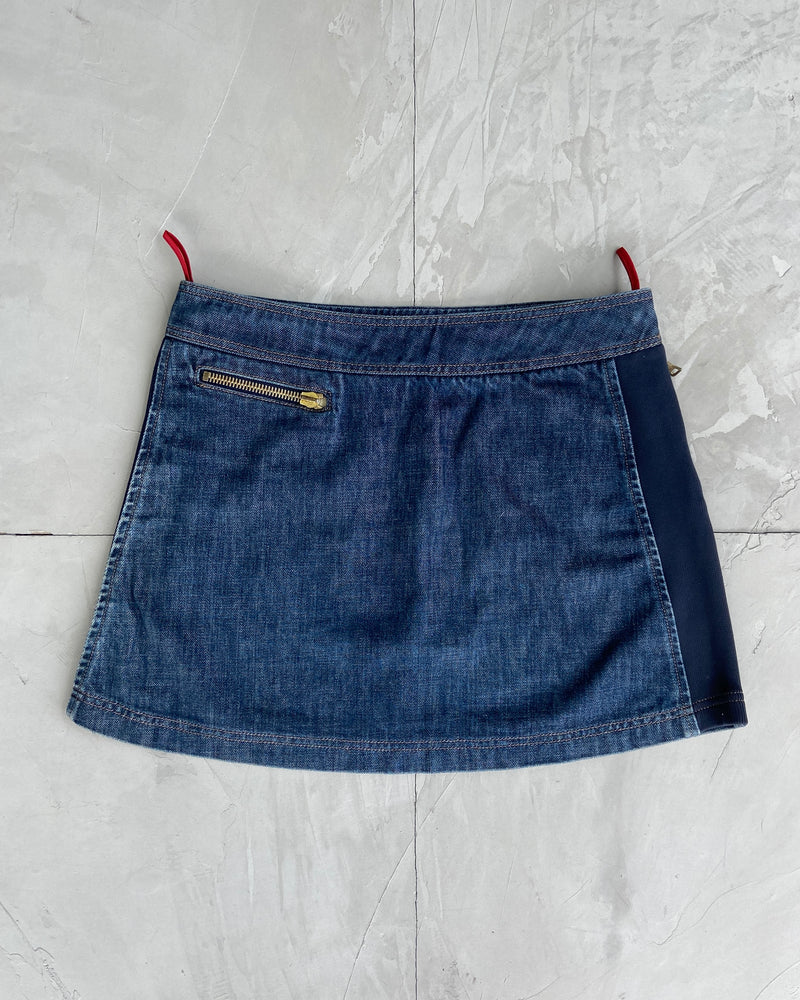 PRADA SPORT DENIM & NYLON MINI SKIRT - UK 10