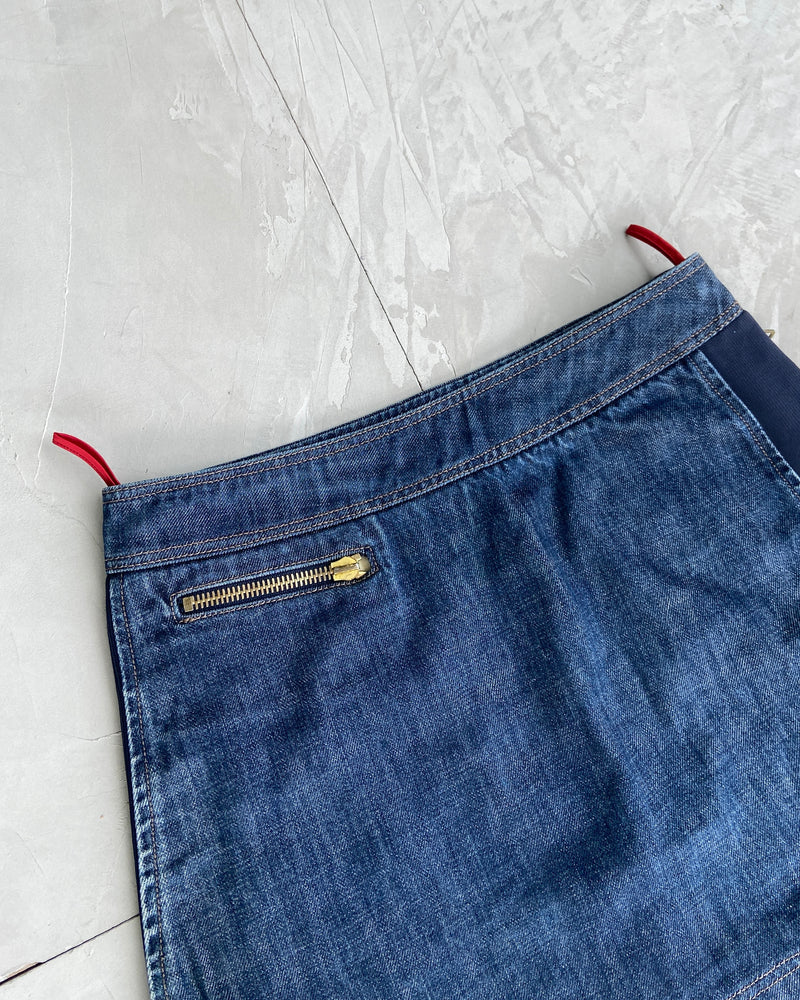 PRADA SPORT DENIM & NYLON MINI SKIRT - UK 10