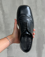 PRADA BLACK LEATHER SQUARE TOE DERBY SHOES - UK 8.5