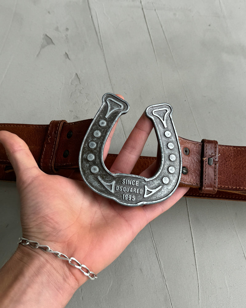 DSQUARED HORSESHOE METAL & LEATHER BELT