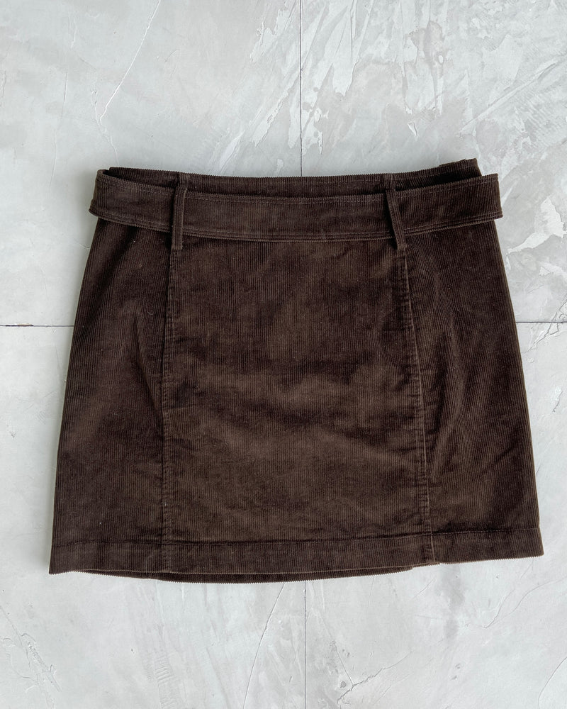 MIU MIU BROWN BELTED CORD SKIRT - M