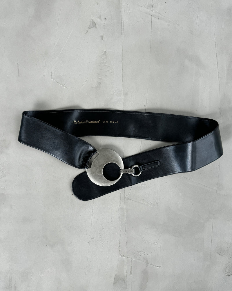 ROBAKO CEINTURES BLUE LEATHER BUCKLE BELT - W42"