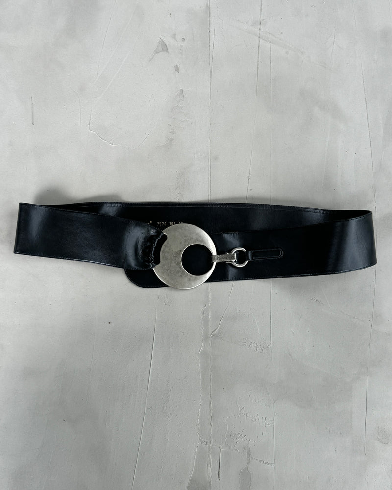 ROBAKO CEINTURES BLUE LEATHER BUCKLE BELT - W42"