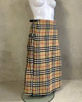 BURBERRY NOVA PLAID WRAP WOOL MAXI SKIRT - S