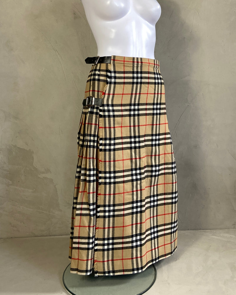 BURBERRY NOVA PLAID WRAP WOOL MAXI SKIRT - S