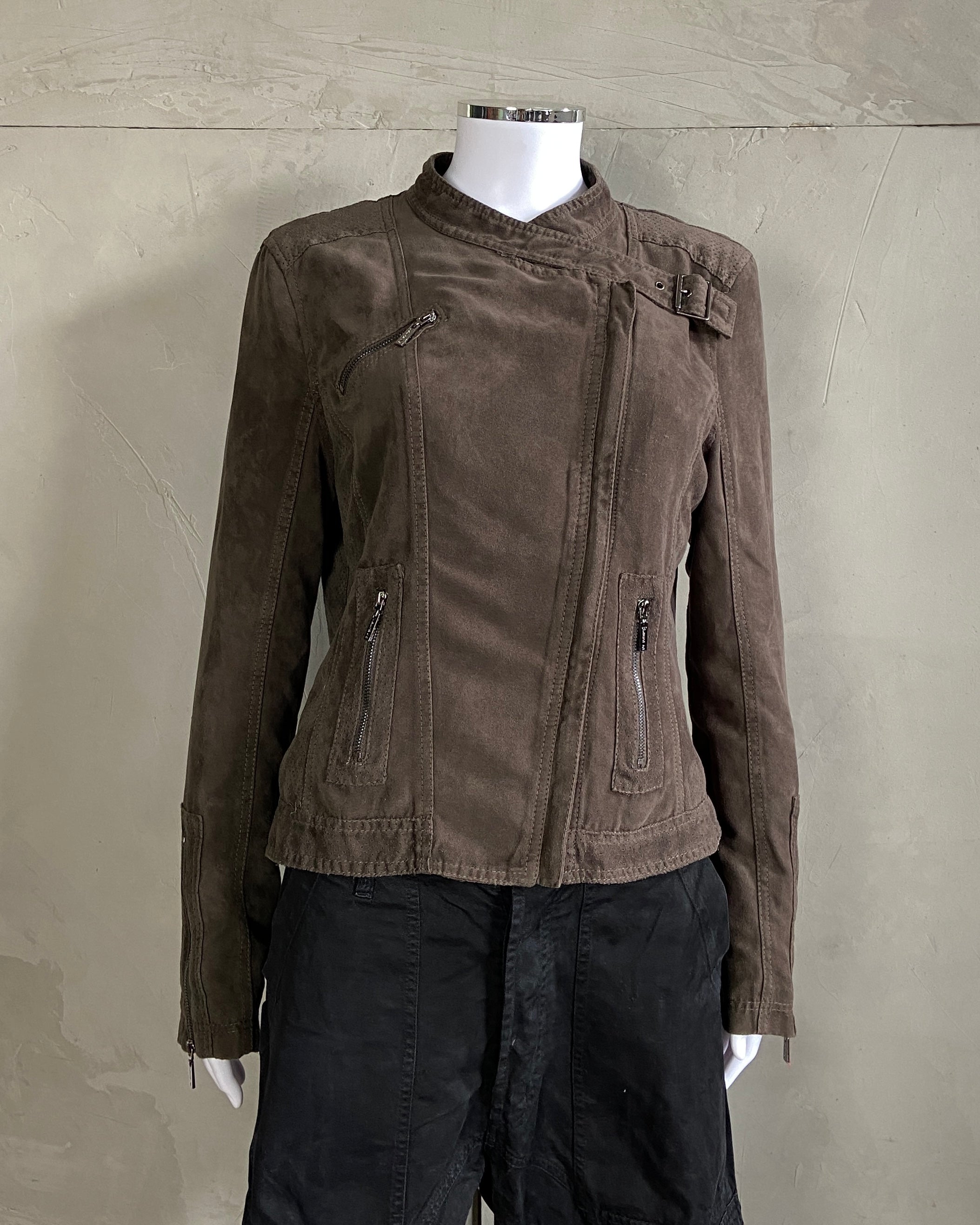 FAUX SUEDE WRAP BUCKLE JACKET - M/L