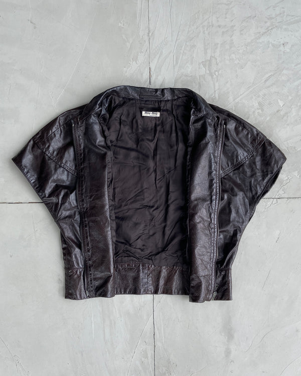 MIU MIU FW2008 CROPPED LEATHER JACKET TOP - M