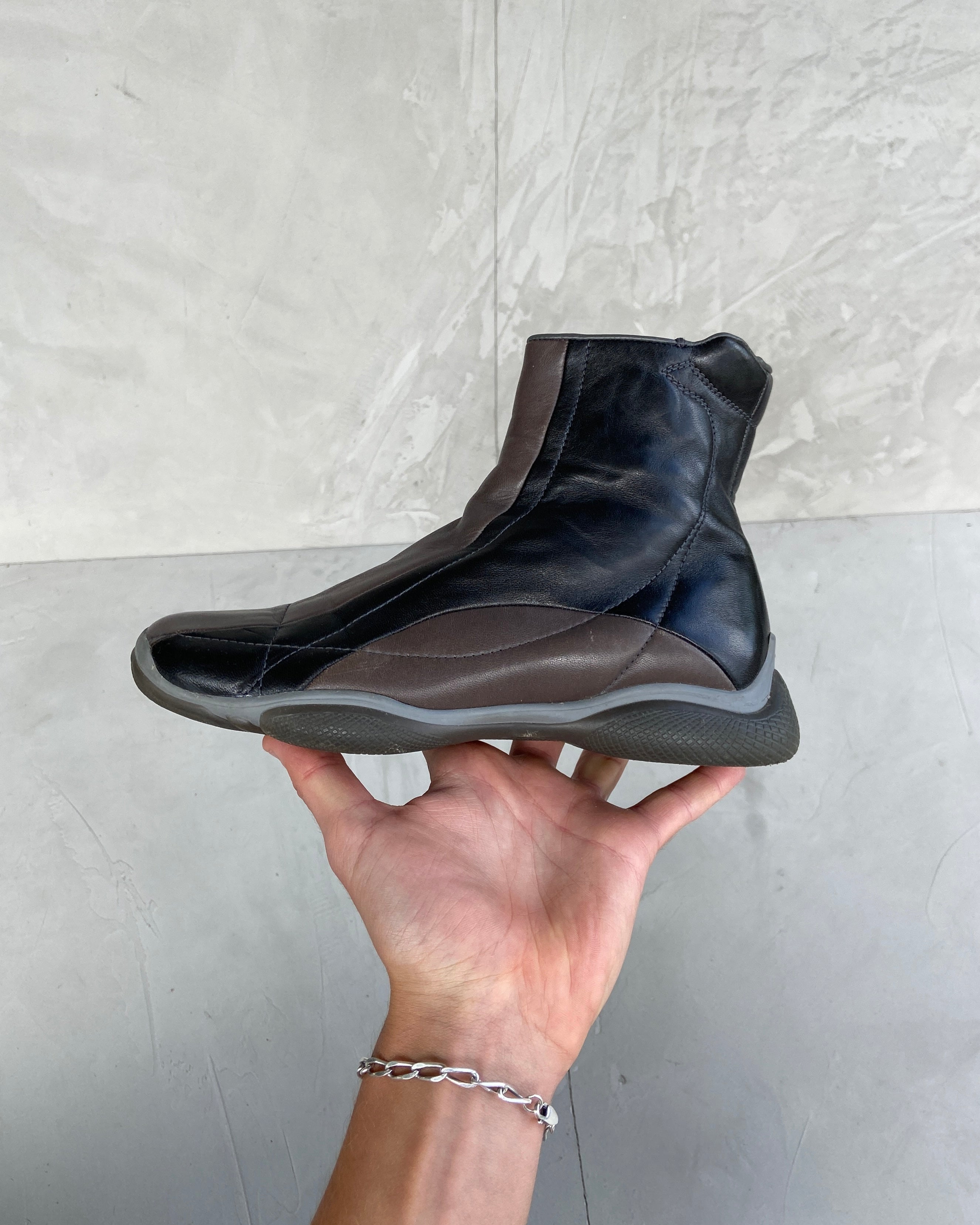 PRADA SPORT TWO-TONE LEATHER BOOTS - UK 3