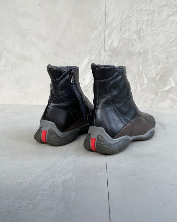 PRADA SPORT TWO-TONE LEATHER BOOTS - UK 3