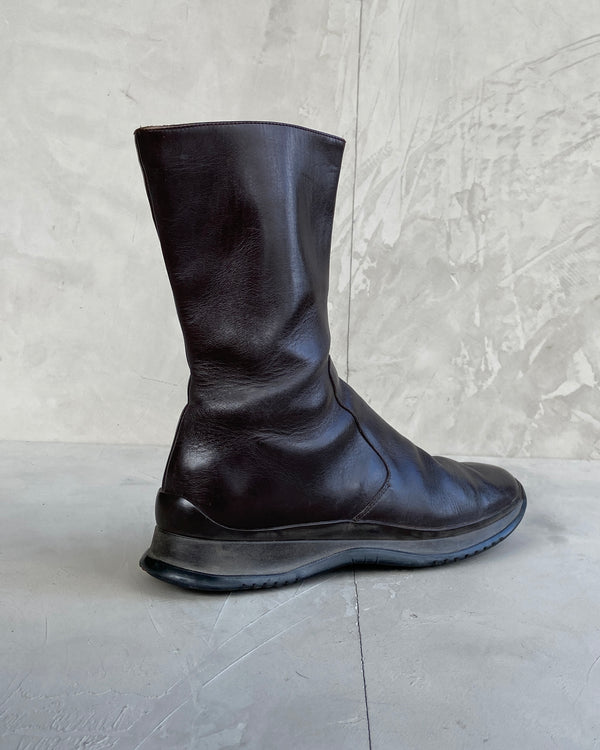 PRADA BROWN LEATHER CHUNKY SOLE BOOTS - EU 40 / UK 7