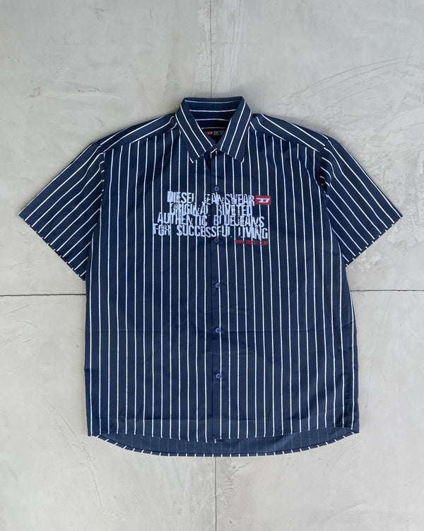 DIESEL 2000'S STRIPPED COTTON SHORT SLEEVE SHIRT - XXL