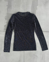 PACO RABANNE BLACK & SILVER MESH LONG SLEEVE TOP - M