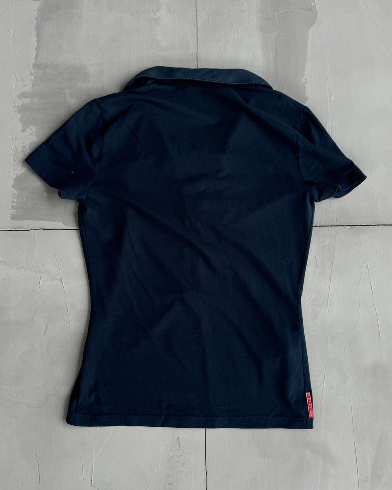 PRADA SPORT 2000'S NAVY NYLON COLLARED TOP - M