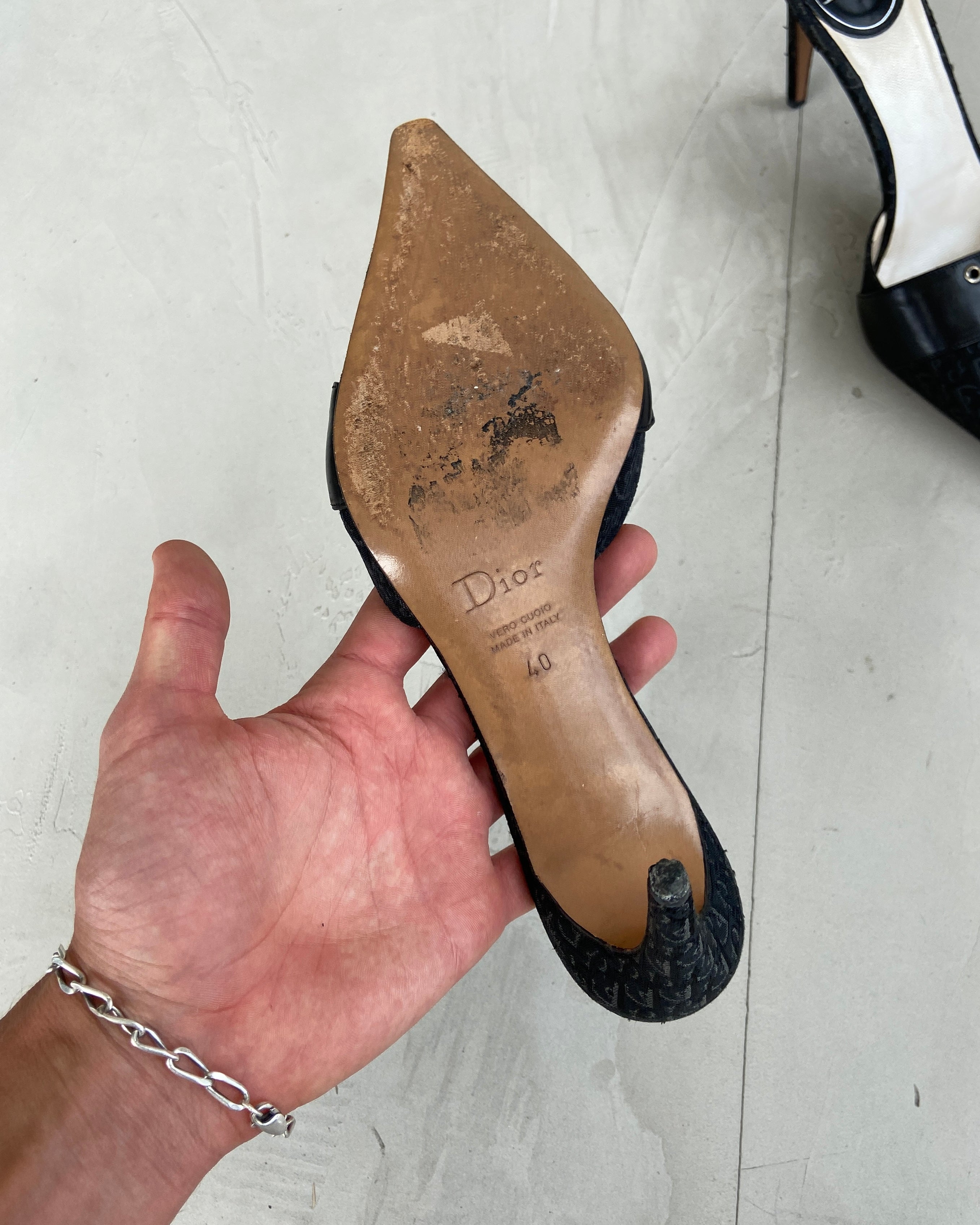 DIOR MONOGRAM BUCKLE MULES HEELS - UK 7