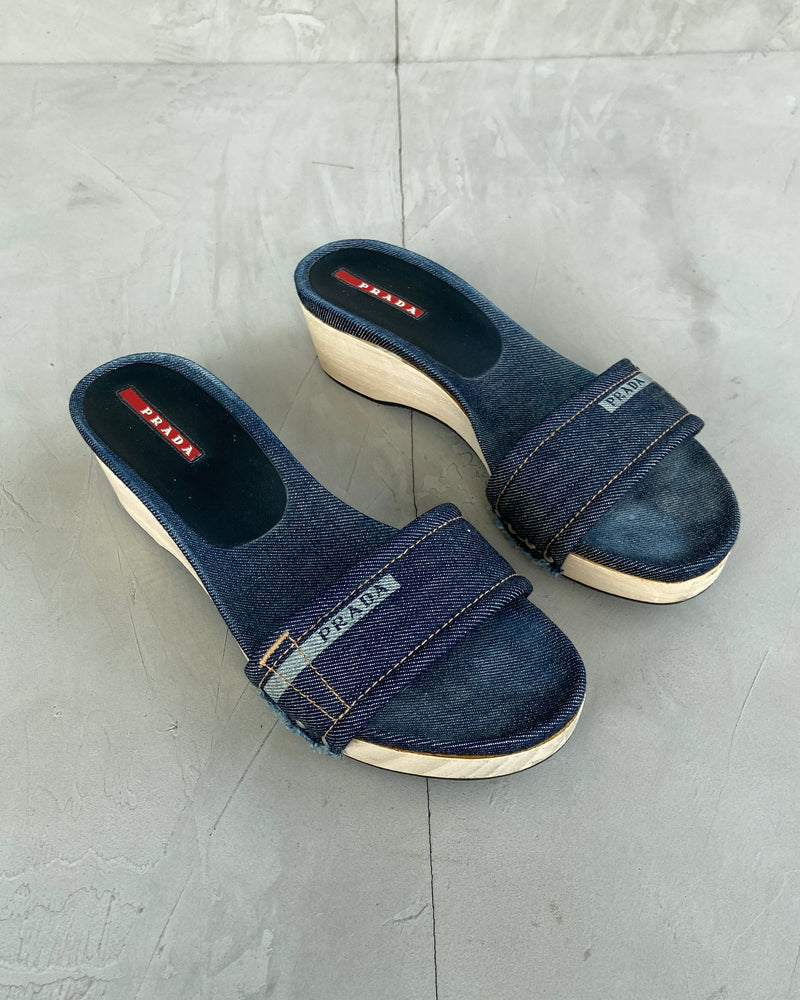 PRADA 2000'S DENIM WEDGE SANDAL - UK 5