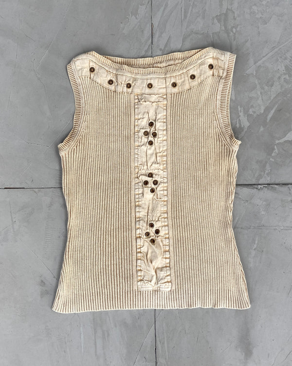 T.U RIBBED STUD EYELET VEST - S