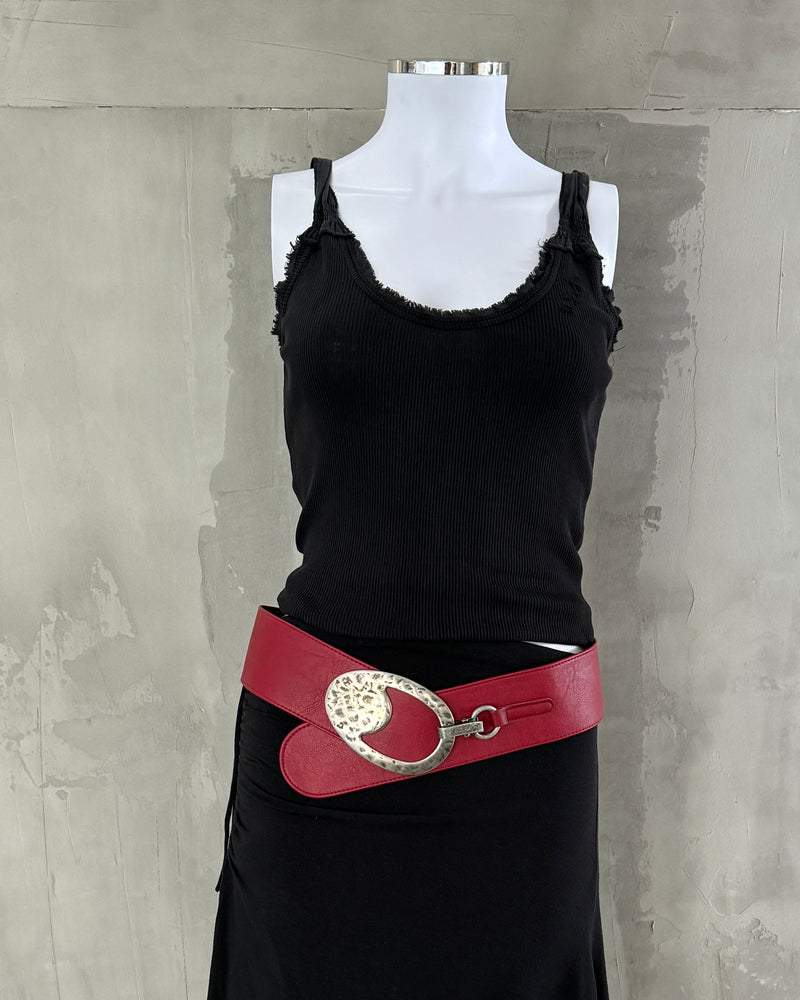 ROBAKO CEINTURES RED LEATHER BUCKLE BELT