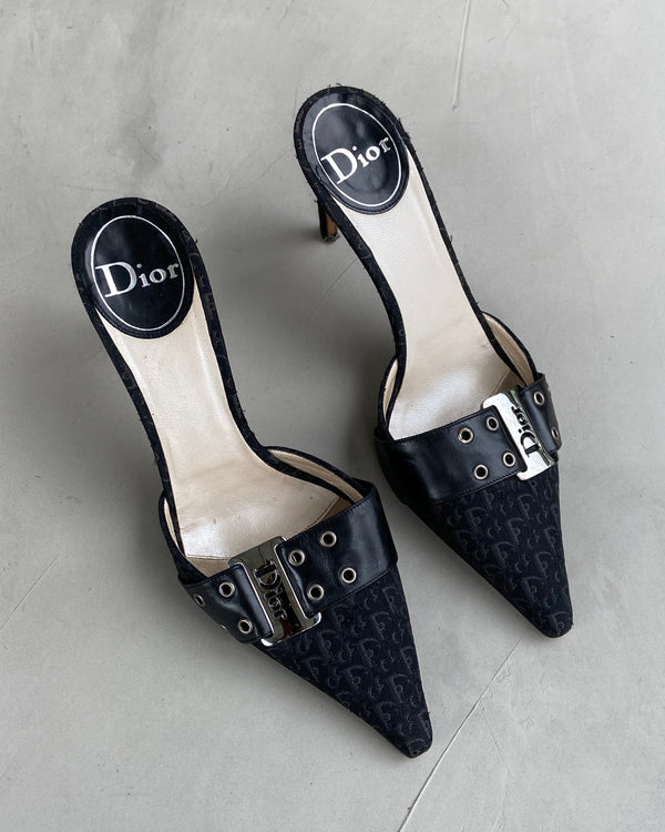 DIOR MONOGRAM BUCKLE MULES HEELS - UK 7