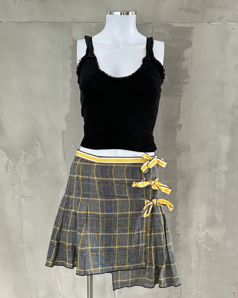 ANNA SUI SAMPLE PLAID & BOW ASYMMETRIC WRAP SKIRT - S