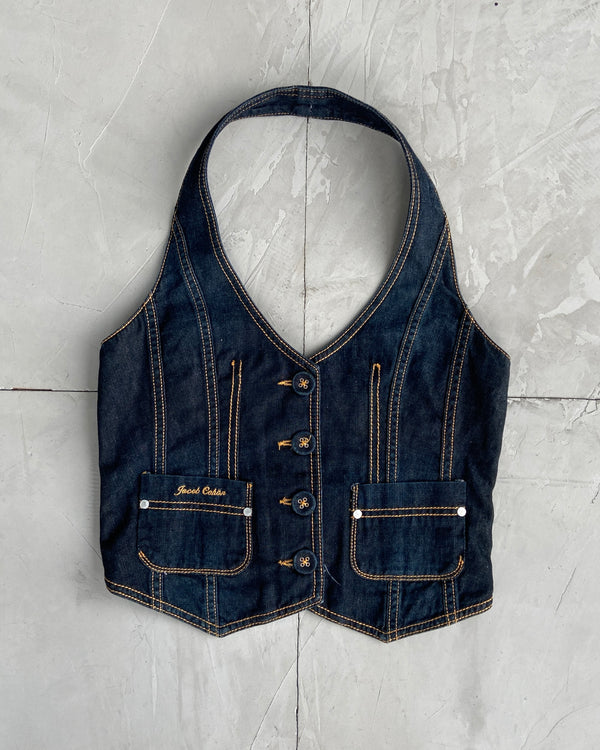 JACOB COHEN DENIM HALTER WAISTCOAT TOP - S