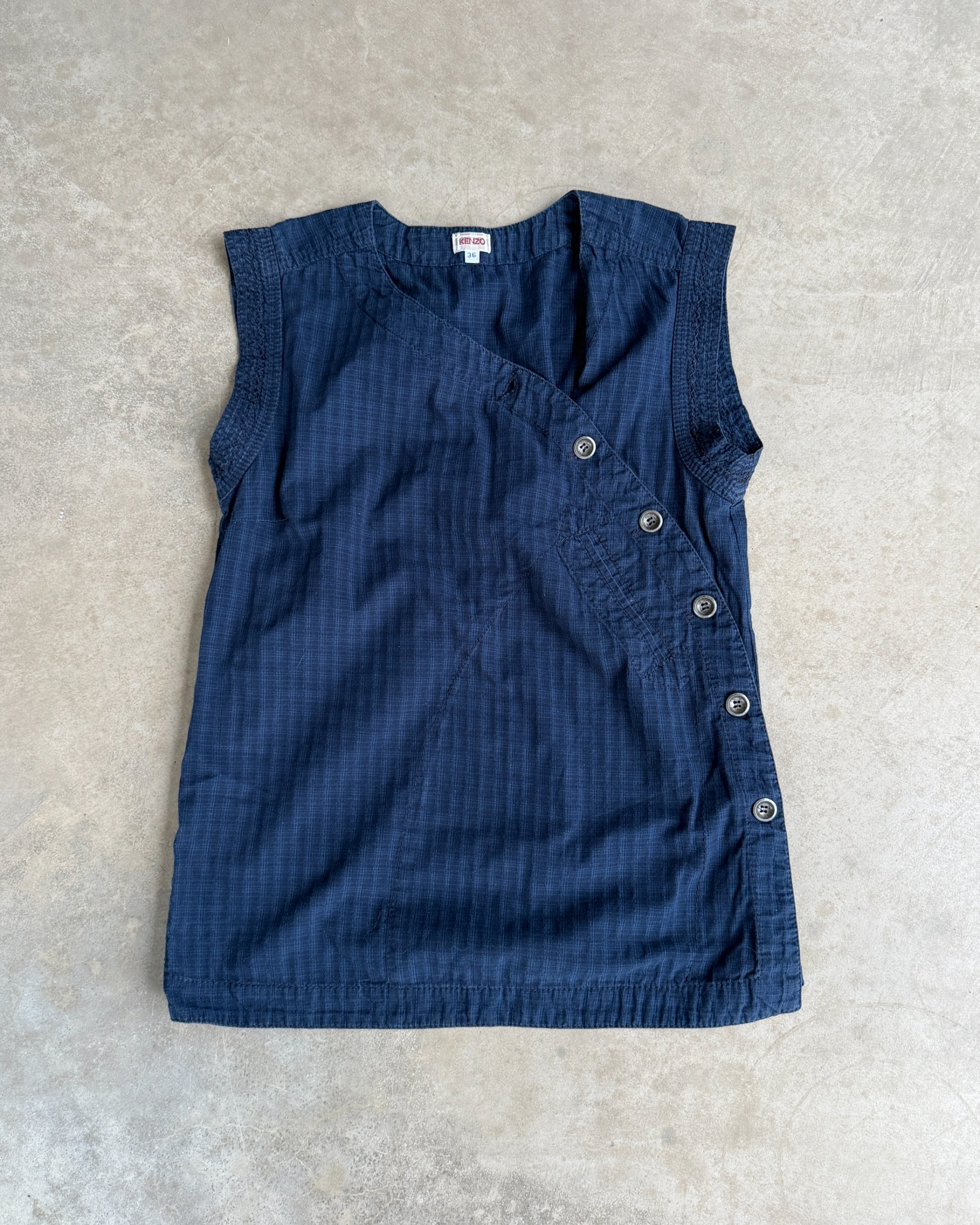 Kenzo Asymmetric Button-Up Vest – XS-on a concrete background