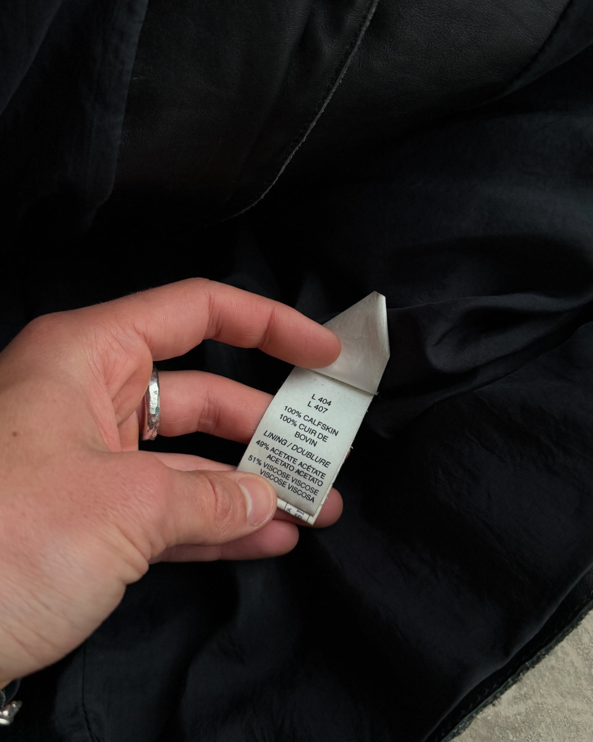 Armani Collezioni Calfskin Leather Jacket – M–L-on a concrete background