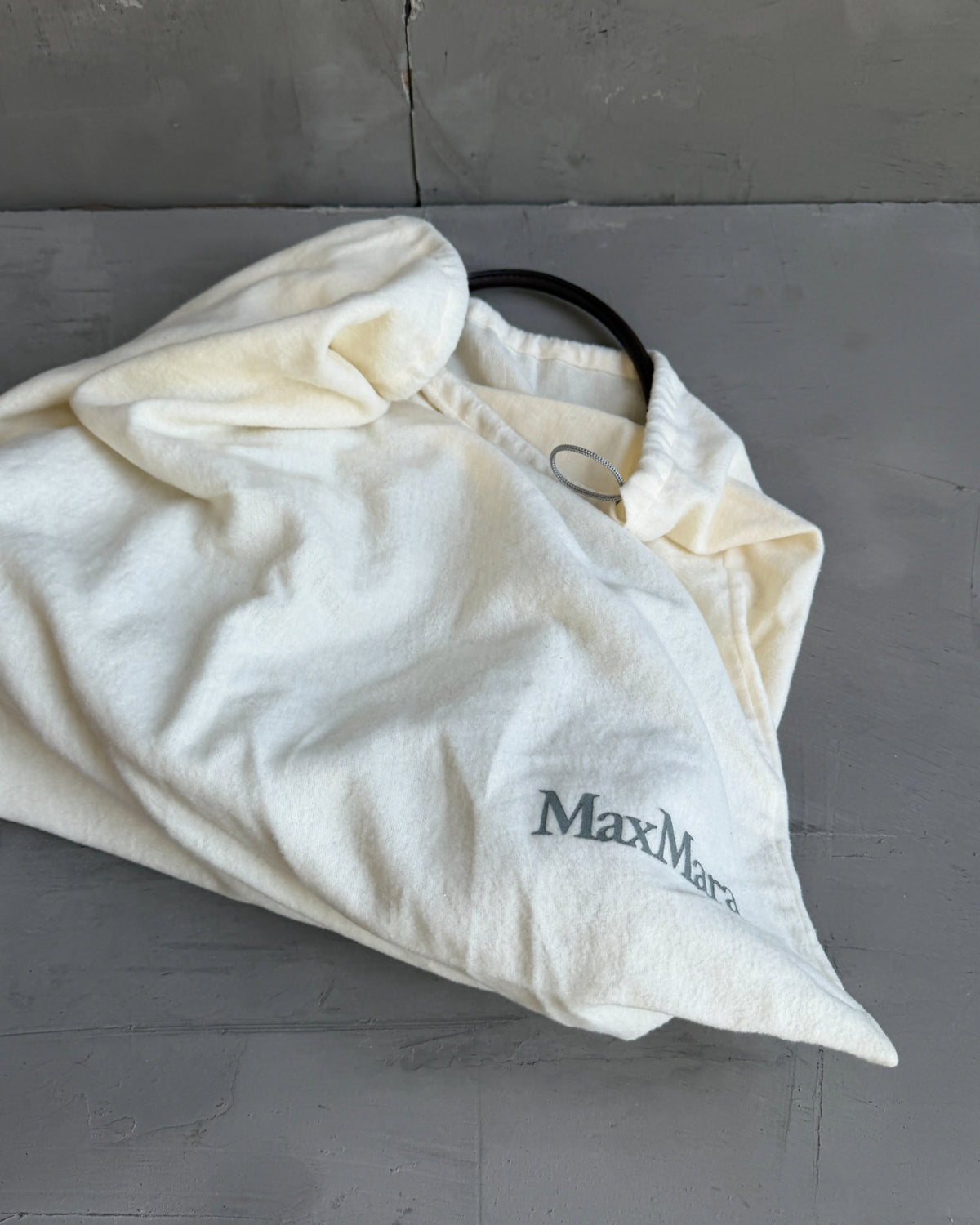 Max Mara Beige Leather Shoulder Bag-on a concrete background