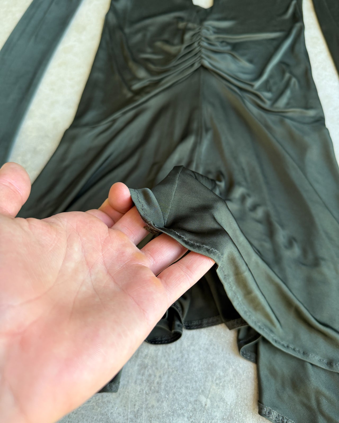 Patrizia Pepe Green Viscose Cut Out Open Back Dress-on a concrete background