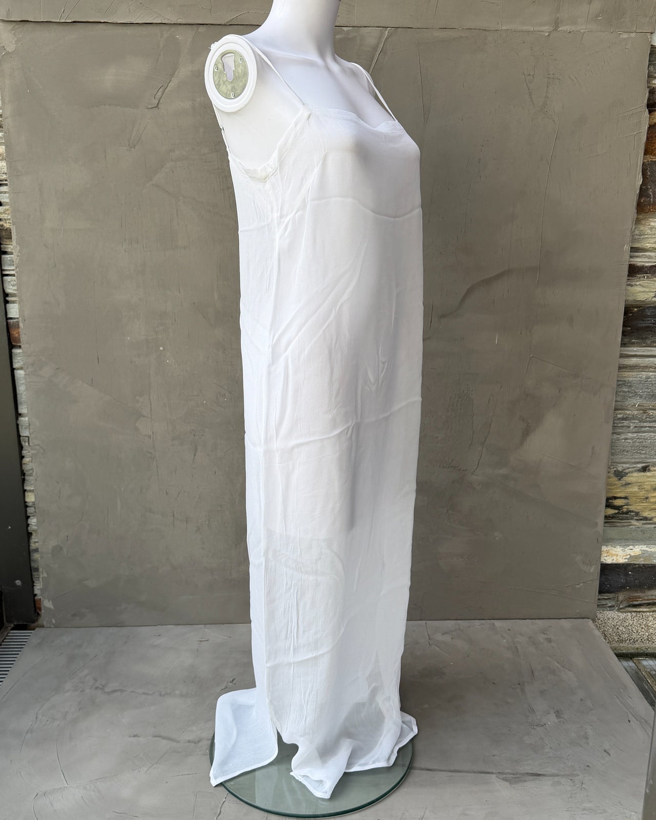 Isabel Marant Étoile White Viscose Sheer Slip Dress-on a concrete background