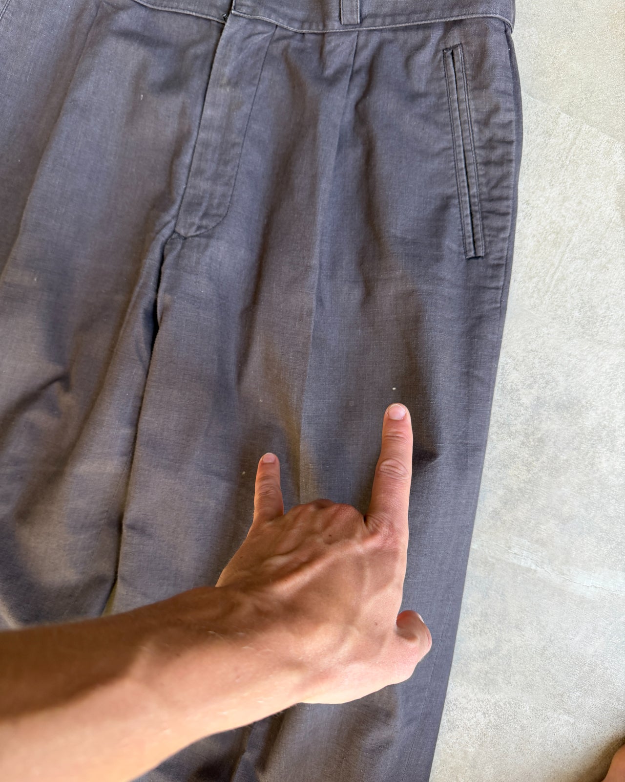 Issey Miyake Men Linen Blend Wide Leg Trousers – M-on a concrete background