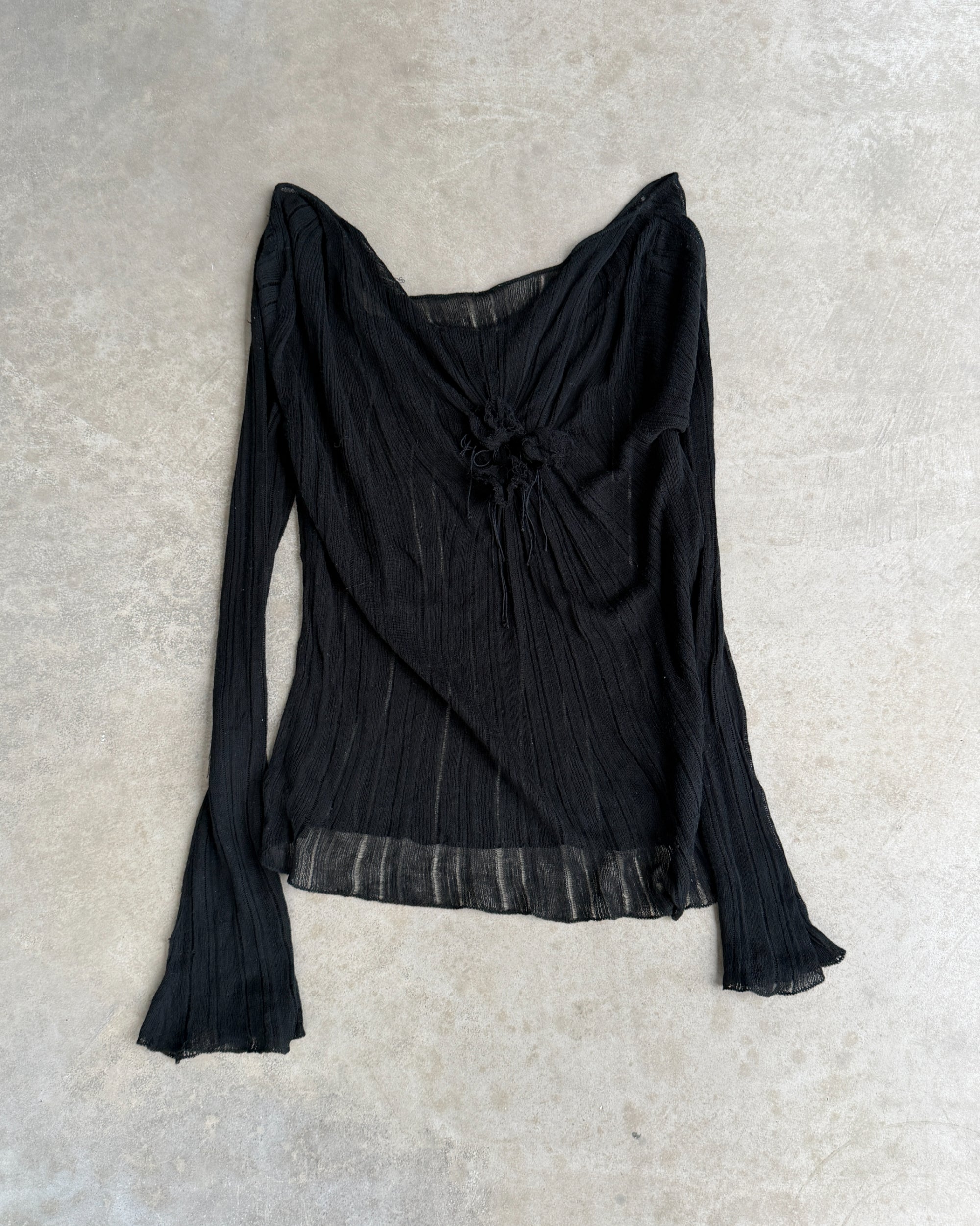 Alberta Ferretti Black Mesh Top – M–L-on a concrete background