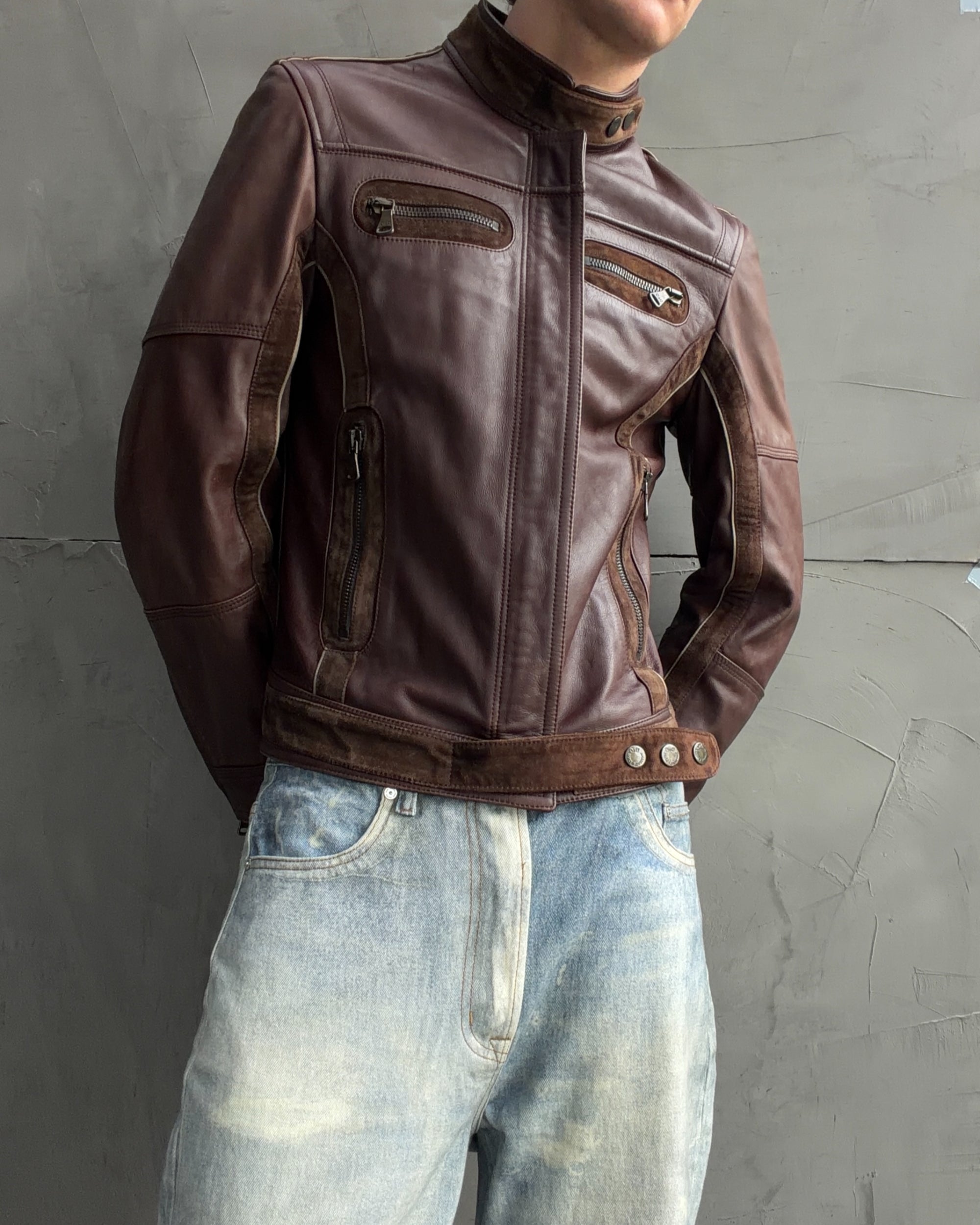 Dolce and Gabbana D&G Leather and Suede Riders Jacket – M-on a concrete background