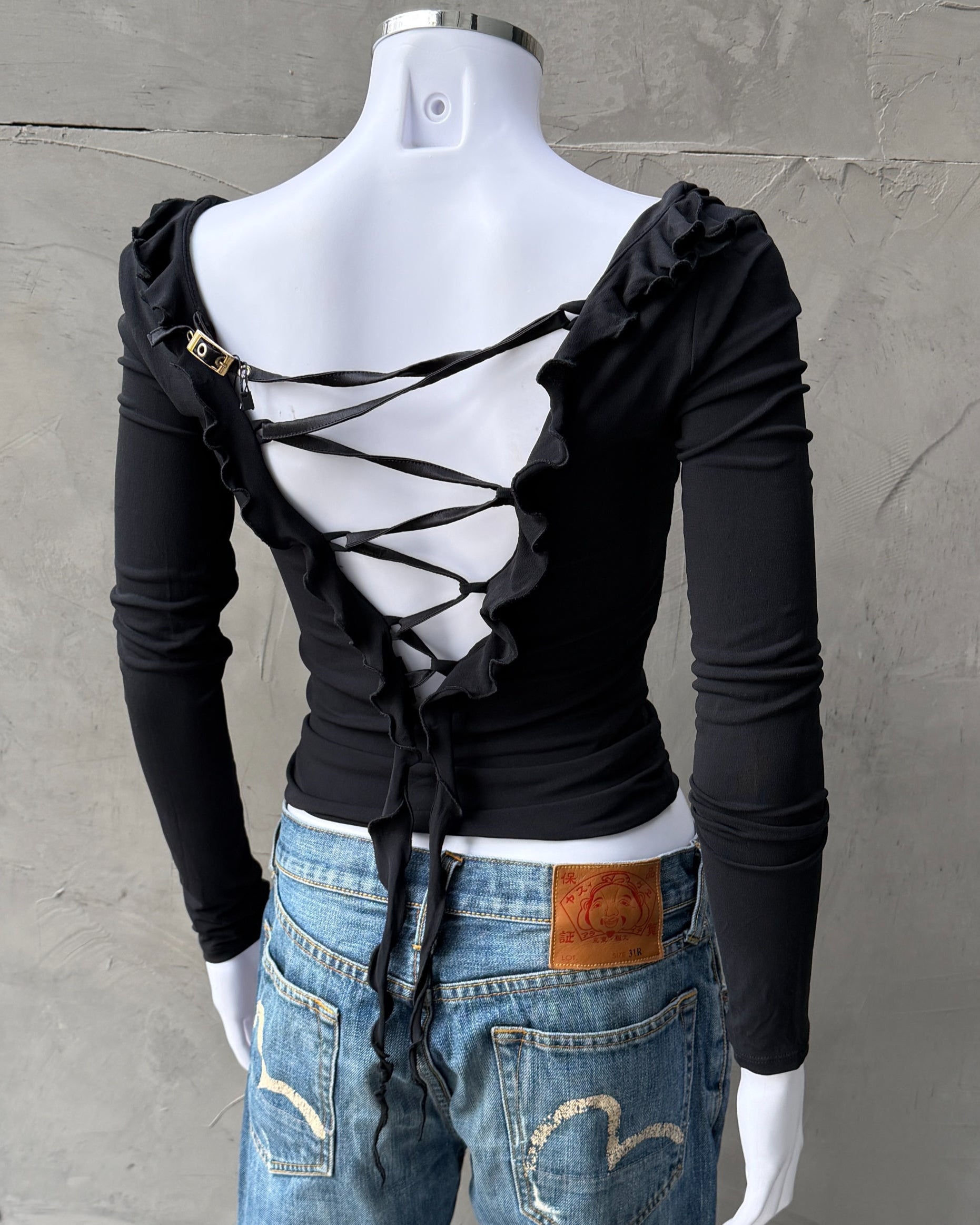 Versace Jeans Couture Lace-Up Corset Top – S-on a concrete background