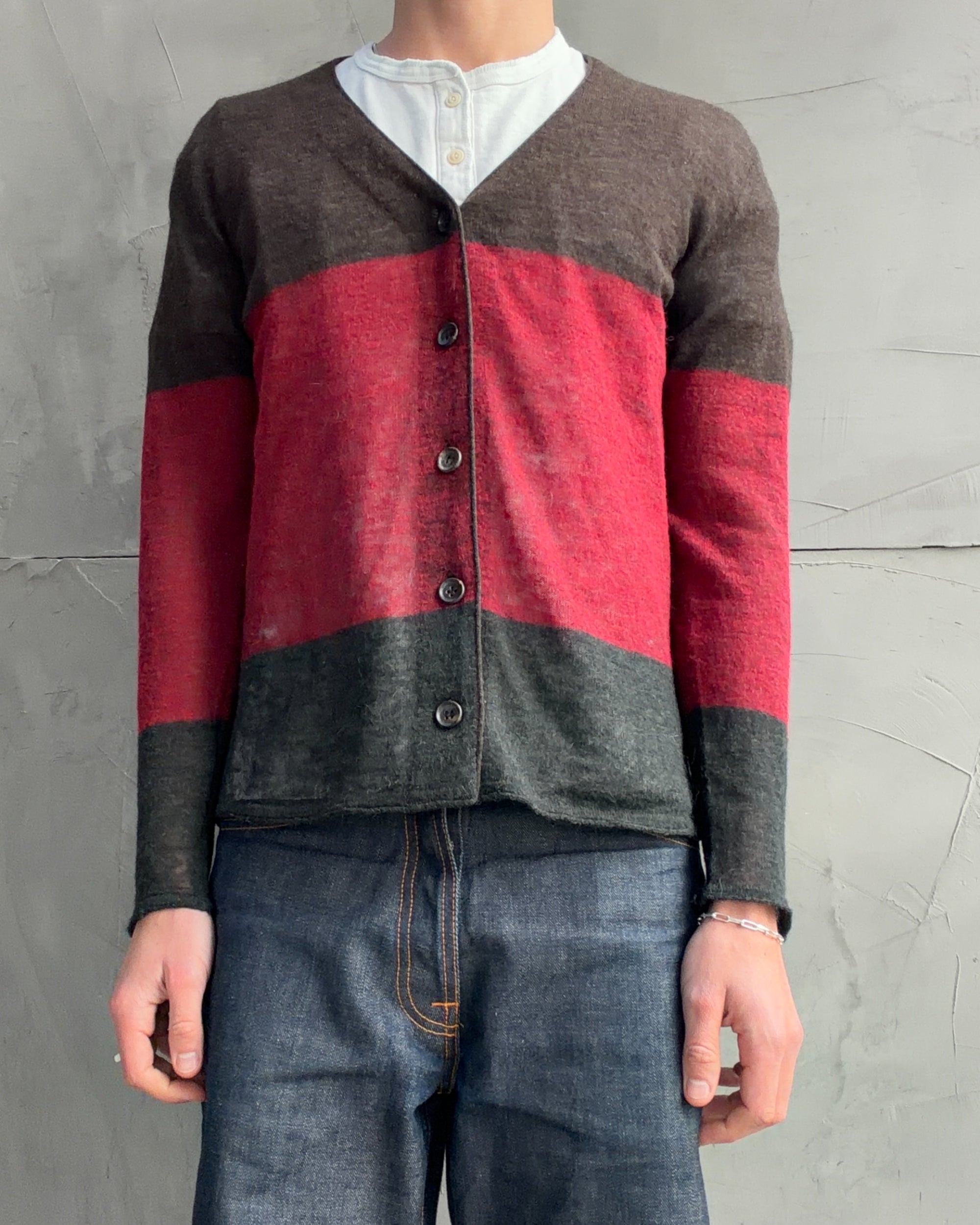 Issey Miyake AW2008 Alpaca Striped Cardigan – S-on a concrete background