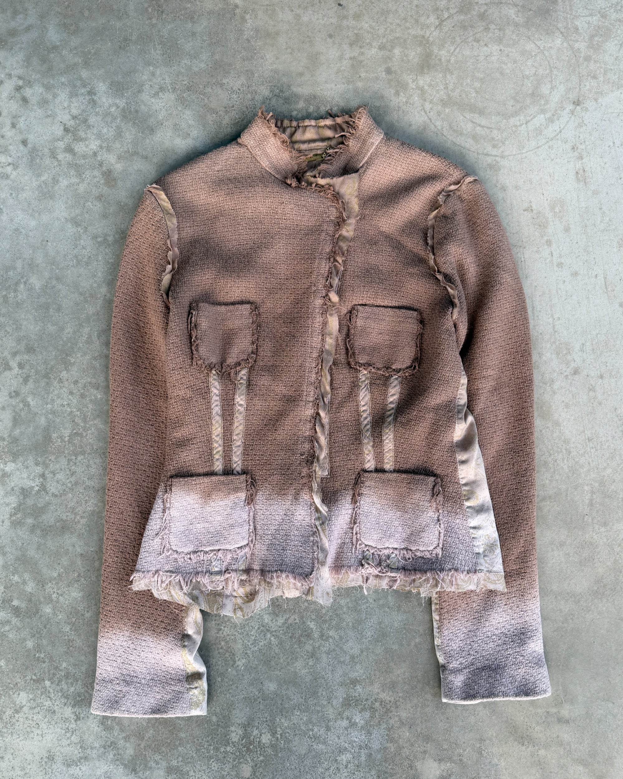 Roberto Cavalli 2004 Cotton and Silk Asymmetric Clasp Jacket – XL-on a concrete background