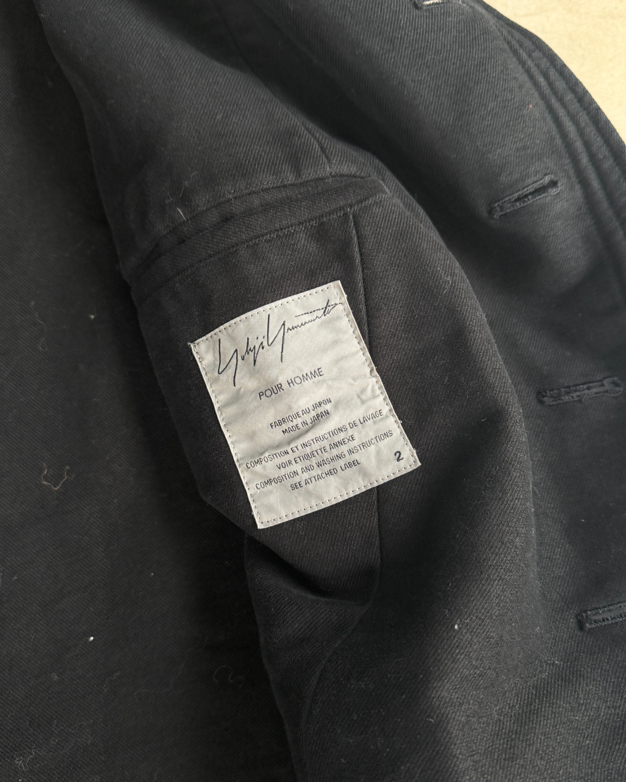 Yohji Yamamoto AW06 Asymmetric Cotton Jacket – S-on a concrete background