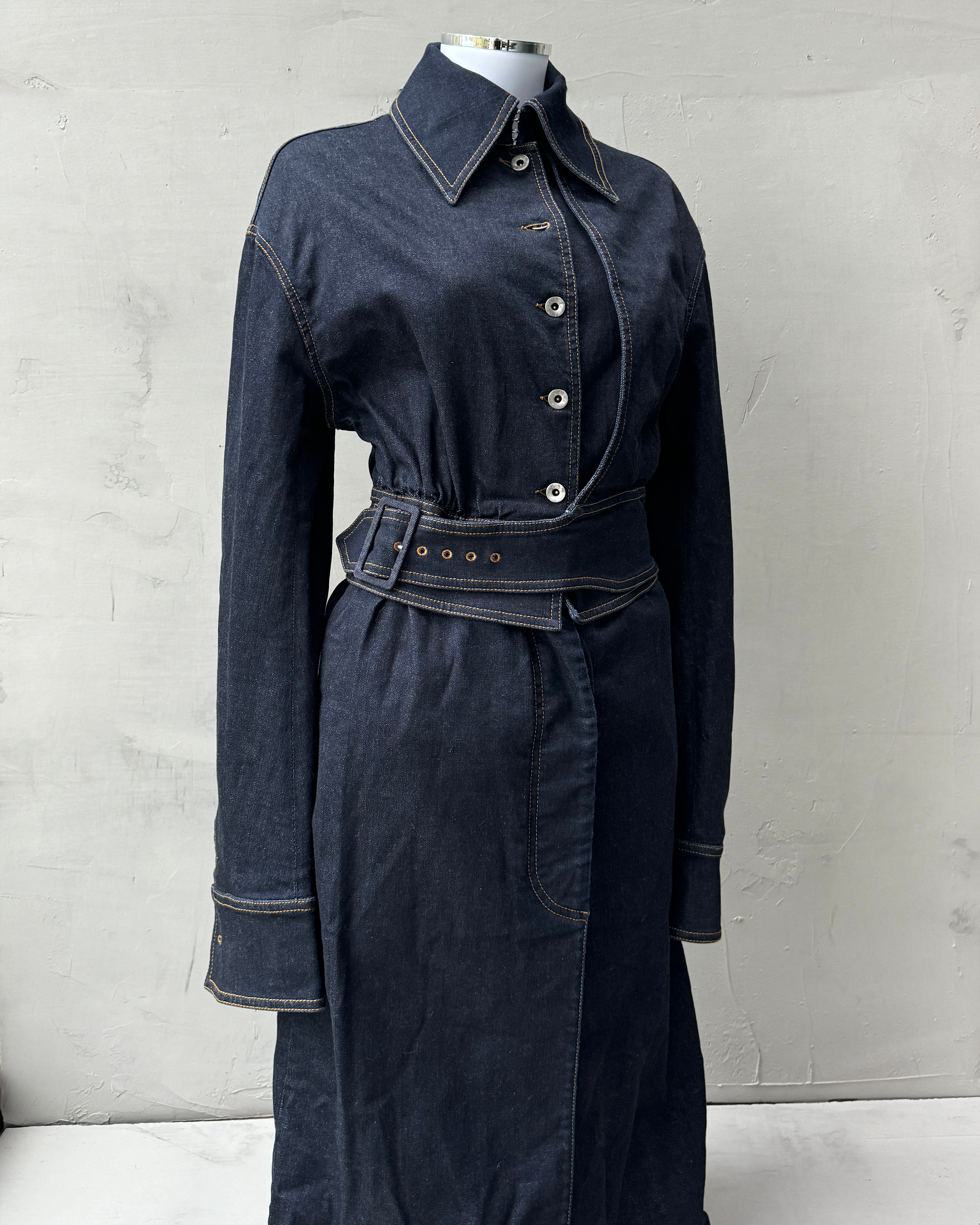 STELLA MCCARTNEY 2017 ASYMMETRIC BELTED DENIM COAT - S/M