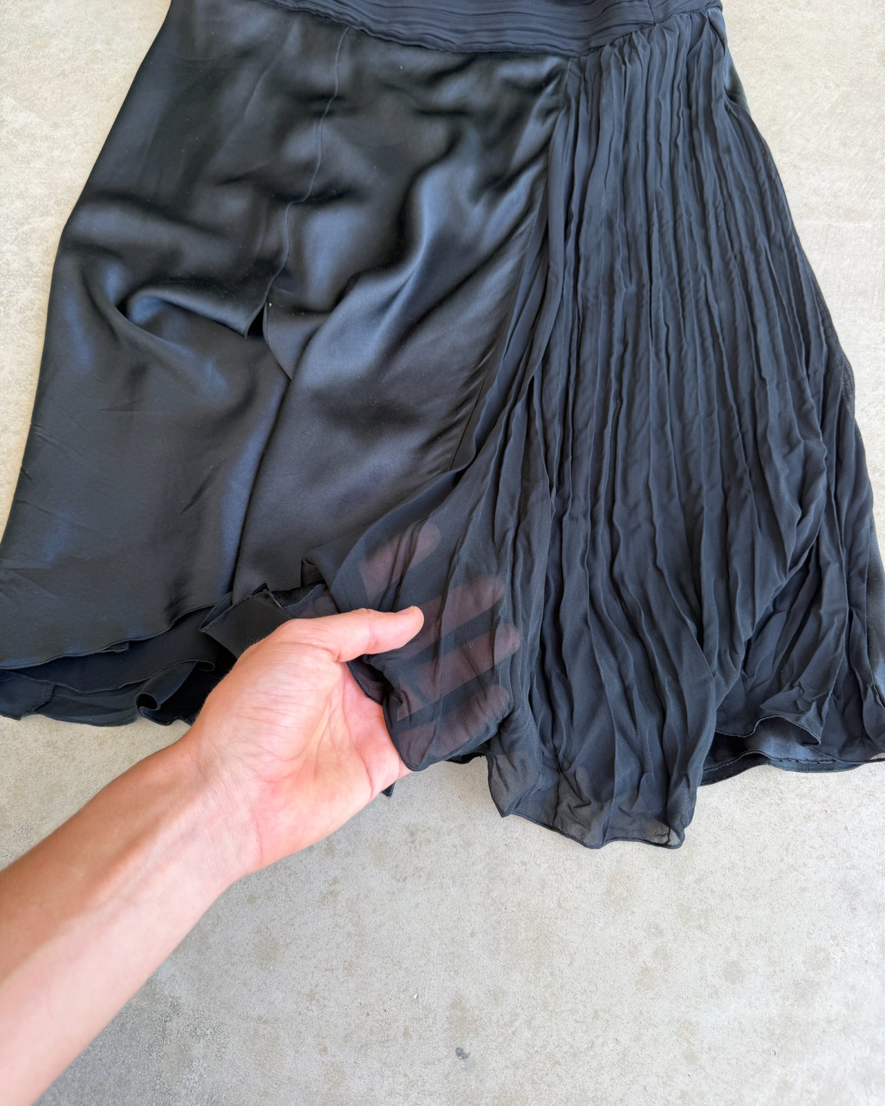 Emporio Armani Silk Ruffle Waist Midi Skirt – M-on a concrete background