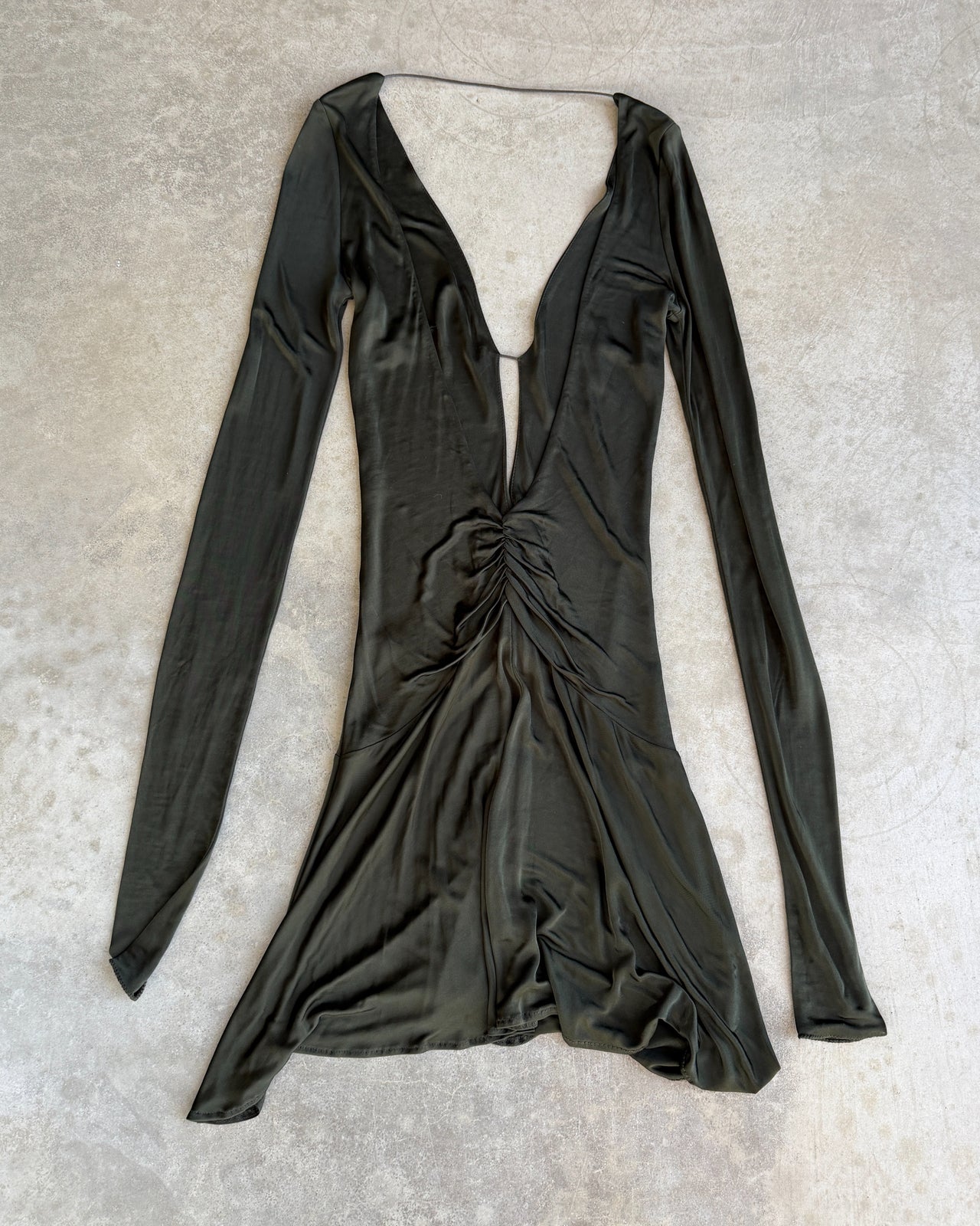 Patrizia Pepe Green Viscose Cut Out Open Back Dress-on a concrete background