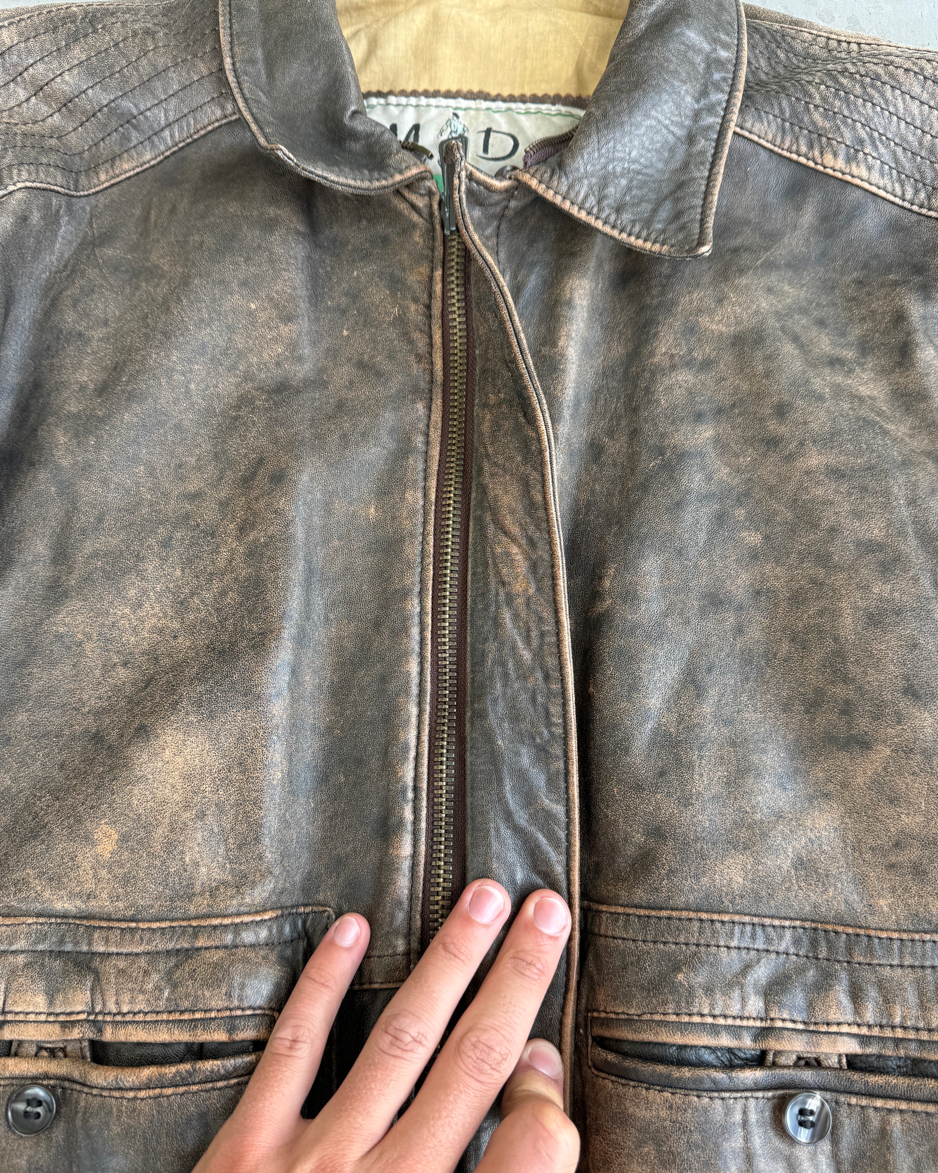 MASSIMO DUTTI 90S BROWN LEATHER JACKET - M/L