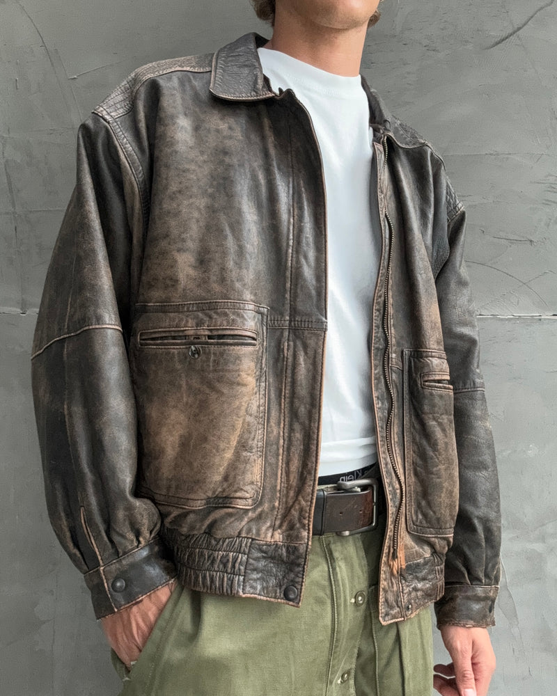 MASSIMO DUTTI 90S BROWN LEATHER JACKET - M/L