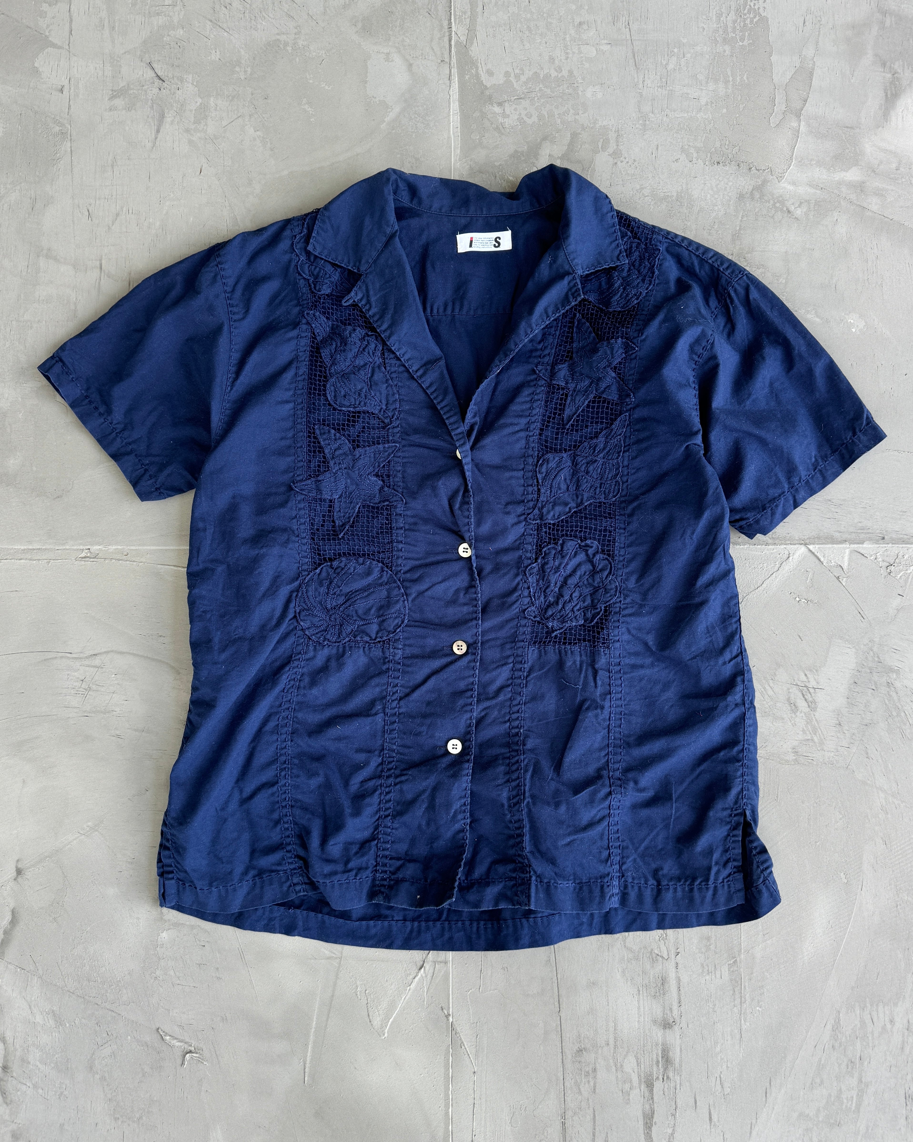 ISSEY MIYAKE FLOWER EMBROIDERED SHORT SLEEVE SHIRT - S/M