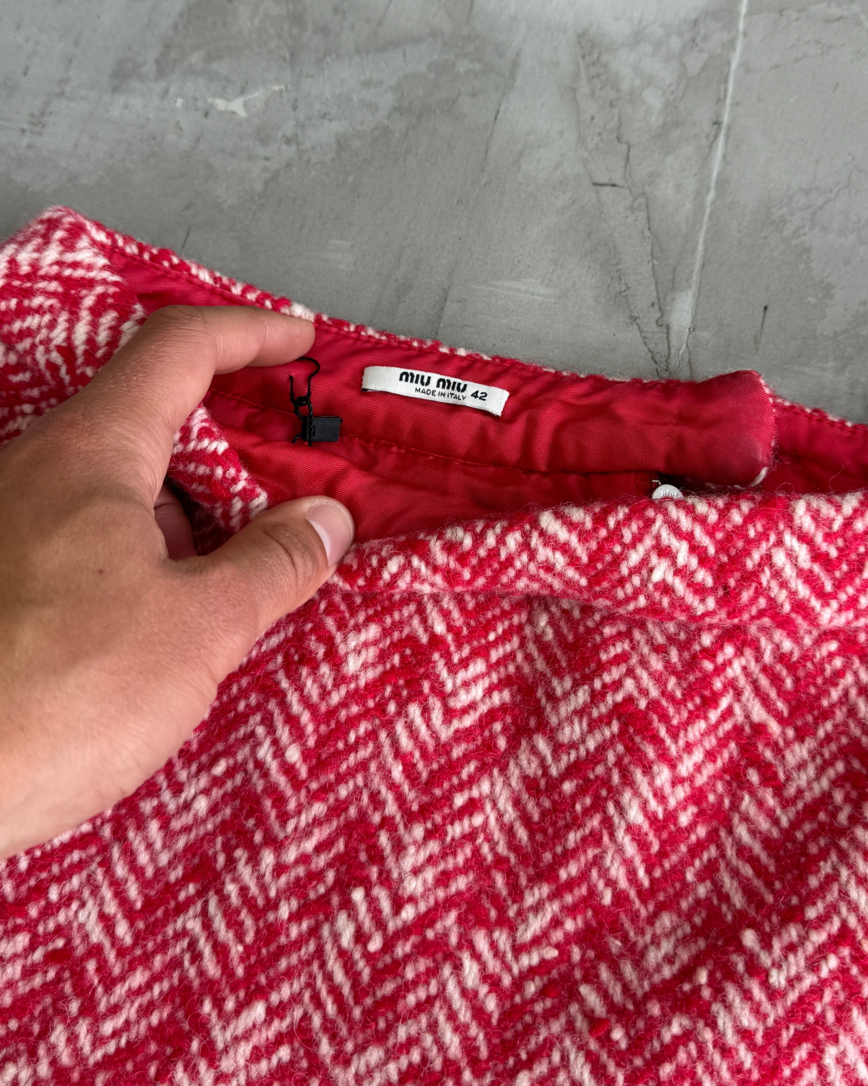 MIU MIU AW06 CHECKED RED PLAID WOOL SKIRT - M