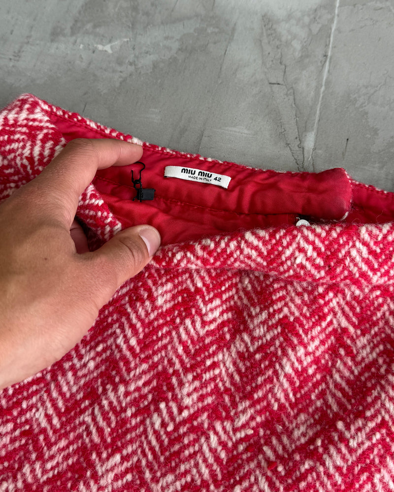 MIU MIU AW06 CHECKED RED PLAID WOOL SHORTS - M